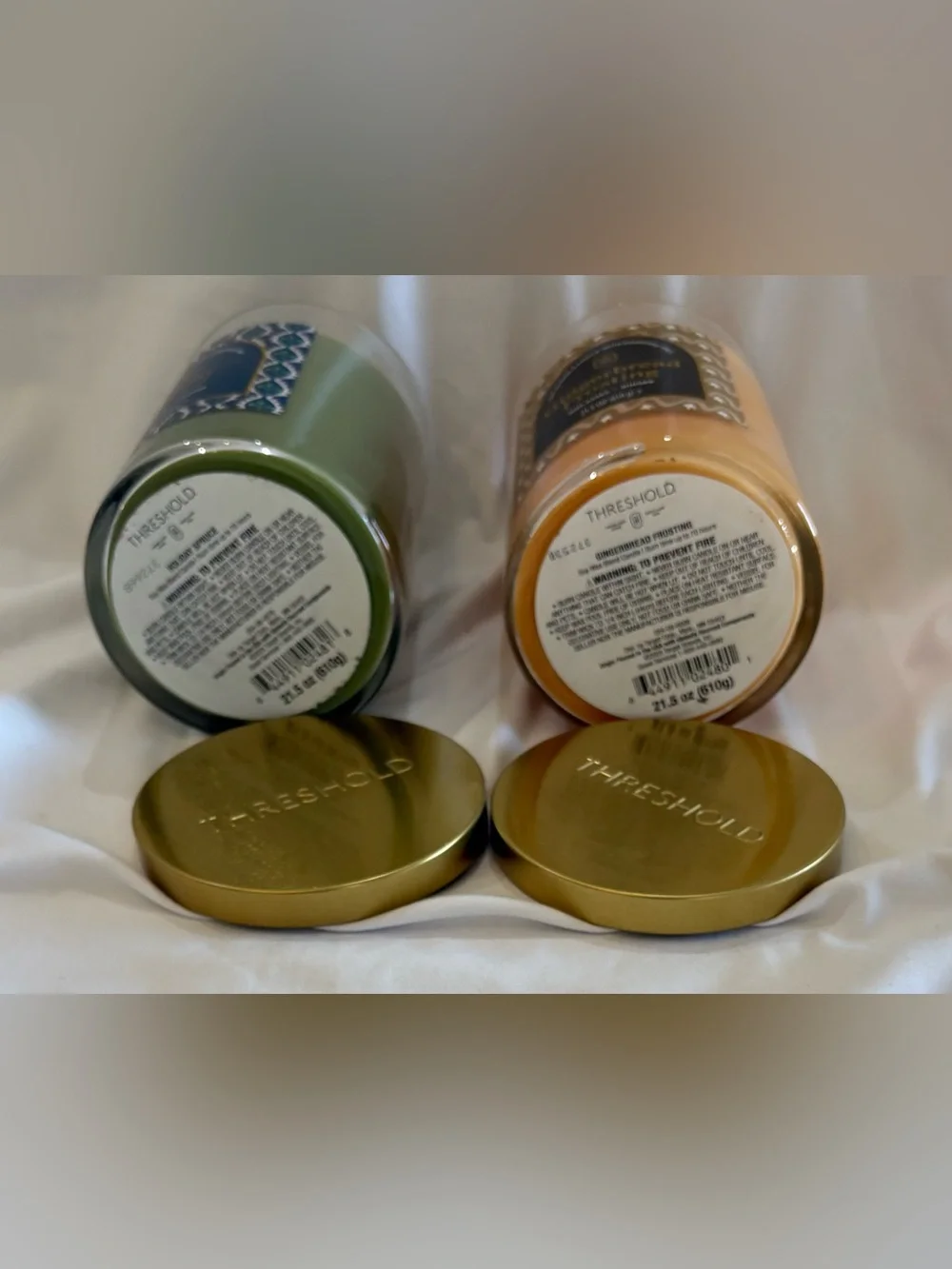 2 - THRESHOLD HOLIDAY SPRUCE & GINGERBREAD FROSTING  21.5 OZ. 2 WICK CANDLE LOT